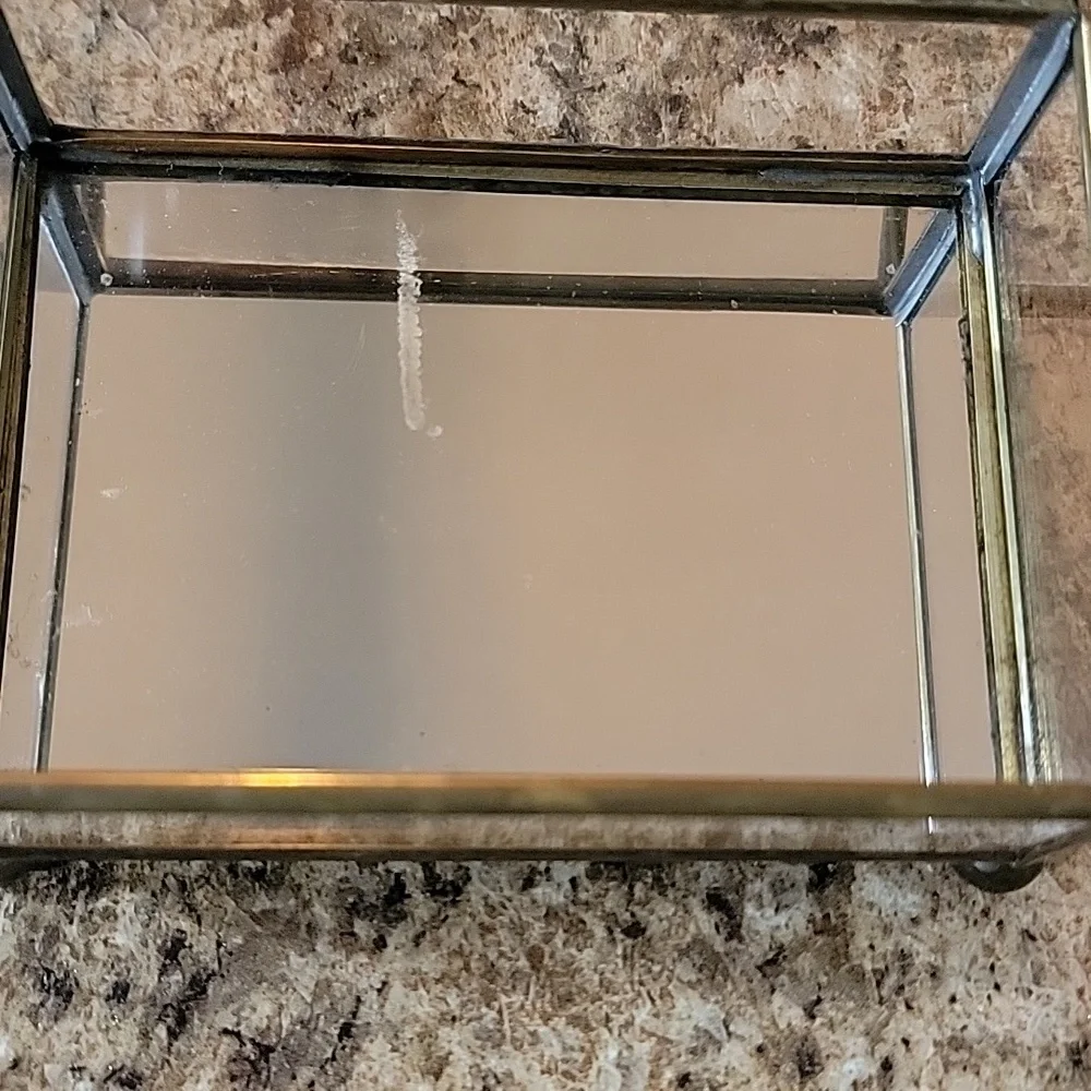 Vintage Hecho Glass Etched Glass Bird Jewelry Trinket Box